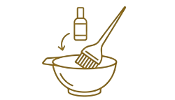 Icon of a bowl with a brush, bottle, and soap bar on a white background